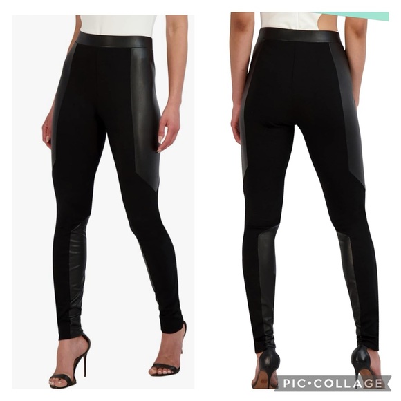 BCBGMAXAZRIA Black Legging Skinny Silhouette Faux Leather Panel Size Small - Picture 1 of 14